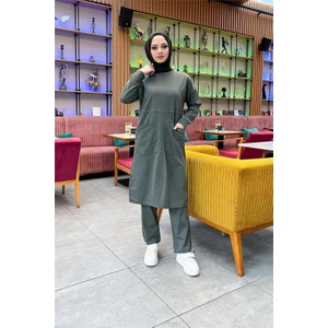 Önden Iki Cepli Sade Basic Uzun Tunik Pantolon Ikili Spor Takımı - 03067 - Haki