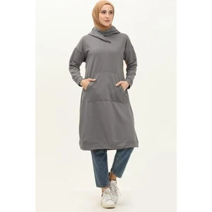 Aysima Yaka Detaylı Kapşonlu Sade Basic Sweatshirt - 3032 - Antrasit