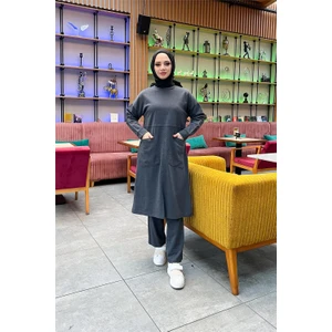 Önden Iki Cepli Sade Basic Uzun Tunik Pantolon Ikili Spor Takımı - 03067 - Antrasit