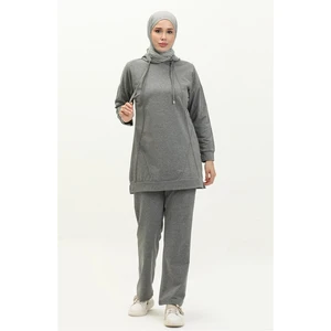 Kapşonlu O Yaka Sade Basic Ikili Eşofman Spor Takımı - 3039 - Antrasit