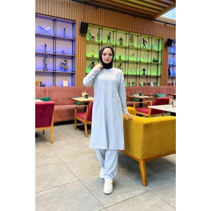 Önden İki Cepli Sade Basic Uzun Tunik Pantolon İkili Spor Takımı - 03067.008 - Gri