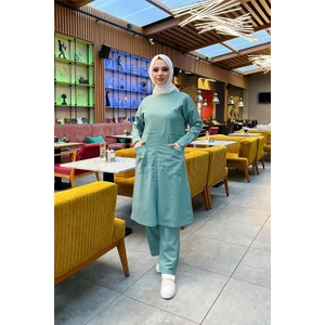 Önden Iki Cepli Sade Basic Uzun Tunik Pantolon Ikili Spor Takımı - 03067 - Çağla Yeşili