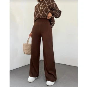 Kadın Kışlık Rahat Kalıp Bol Paça Comfort Beli Lastikli  Triko Pantolon