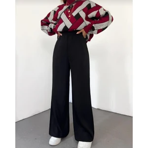 Kadın Kışlık Rahat Kalıp Bol Paça Comfort Beli Lastikli  Triko Pantolon