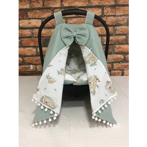 Buse Baby Home Yeşil Pikeli ve Poplin Kumaş, Ponponlu Puset Örtüsü ve Puset Minderi 2'li Set