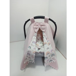 Buse Baby Home Pembe Pikeli ve Poplin Kumaş, Ponponlu Puset Örtüsü ve Puset Minderi 2'li Set