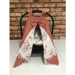 Buse Baby Home Kiremit Pikeli ve Poplin Kumaş, Ponponlu Puset Örtüsü ve Puset Minderi 2'li Set