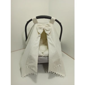 Buse Baby Home Krem Pikeli ve Poplin Kumaş, Ponponlu Puset Örtüsü ve Puset Minderi 2'li Set