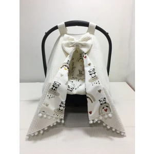 Buse Baby Home Krem Pikeli ve Poplin Kumaş, Ponponlu Puset Örtüsü ve Puset Minderi 2'li Set