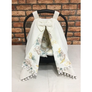 Buse Baby Home Krem Pikeli ve Poplin Kumaş, Ponponlu Puset Örtüsü ve Puset Minderi 2'li Set