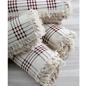 Miss Linda Home Collection Pamuklu Kareli Krem Buldan Işi Koltuk Örtüsü