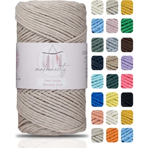 Premium Koton Pamuk Makrome Ipi Sütlü Kahve 200 gr 150 Metre 2mm Cotton Zincir Makrome Çanta Ipi Supla Ipi