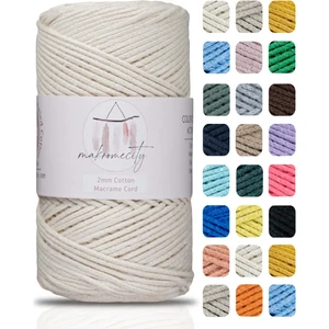 Premium Koton Pamuk Makrome Ipi Ekru 200 gr 150 Metre 2mm Cotton Zincir Makrome Çanta Ipi Supla Ipi