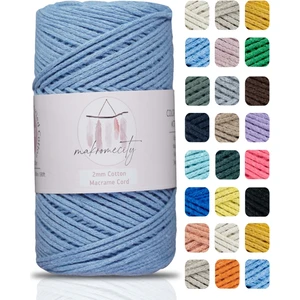 Premium Koton Pamuk Makrome Ipi Bebe Mavi 200 gr 150 Metre 2mm Cotton Zincir Makrome Çanta Ipi Supla Ipi