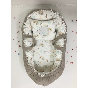 Buse Baby Home Kahverengi , Pikeli ve Ponponlu, Babynest/ana Kucağı/anne Yanı