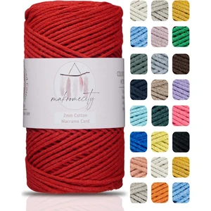 Premium Koton Pamuk Makrome Ipi Kırmızı 200 gr 150 Metre 2mm Cotton Zincir Makrome Çanta Ipi Supla Ipi