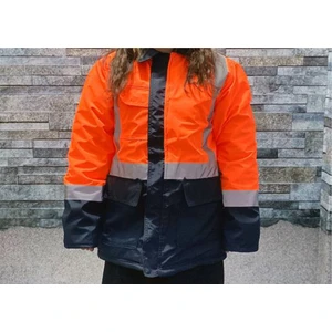 Frekans İş Güvenliği Reflektörlü Su Geçirmez Oxford Parka Kışlık Mont Turuncu-Lacivert Iş Montu Mühendis Montu