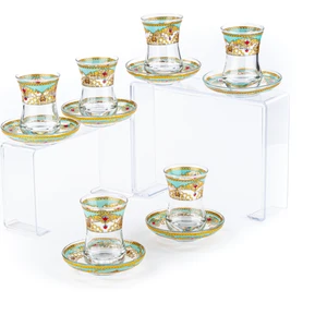 Saray Ottoman Çay Bardağı Çay Seti Çay Takımı Çini Desen 6 Kişilik Çay Seti