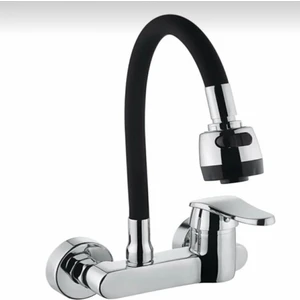 Bdl Armatür Siyah Duvardan 2 Fonksiyonlu Oynar Borulu Mutfak Bataryası Çeşmesi Musluğu