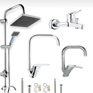 Bdl Armatür  Robot Duş Sistemi Banyo Lavabo Mutfak Musluğu Çeşmesi Bataryası 4’lü Full Set