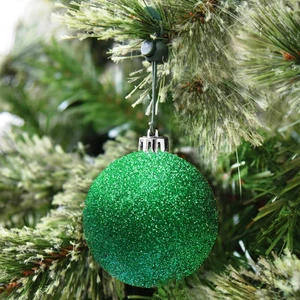 Vıp Deluxe 12 Adet 5 cm Simli Yeşil Top Süsler Yılbaşı Ağacı Süsleri Noel Ağacı Süsleri Yeşil Topsüs