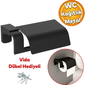 Wc Kağıt Standı Kapaklı Tuvalet Kağıtlık Aparat Paslanmaz Metal Sağlam Kaliteli Siyah