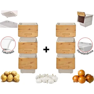 Motek Patateslik Soğanlık Sepeti Oyuncak Kutusu Tekerlekli Organızer Çok Amaçlı Kutu 6X12LT-BAMBU+KREM