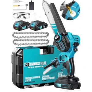 598VF Otomatik Yağlamalı Şarjlı Akülü Budama Testeresi Zinçirli Odun Kesme Budama Çift Akü 20 cm Pala