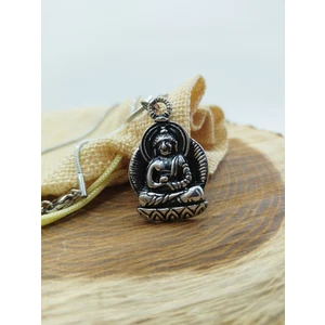 Çelik Madalyon Budha Model Gümüş Rengi Parlak Çelik Kolye