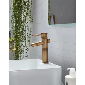Rena Design Bambu Model Rustik Antik Lavabo Bataryası Banyo Musluğu Eskitme Lavabo Armatür Otantik Bakır Görünüm