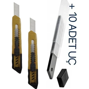 2 Adet Plastik Maket Bıçağı Falçata Geniş Büyük Boy ve 10 Adet Yedek Uç