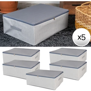 5 Adet Büyük Boy Çizgi Desen Baskılı Antrasit Baza Altı Düzenleyici Hurç Seti 60X40X20 cm