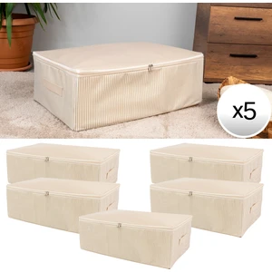 5 Adet Büyük Boy Çizgi Desen Baskılı Krem Baza Altı Düzenleyici Hurç Seti 60X40X20 cm