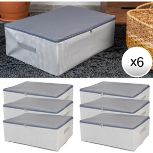 6 Adet Büyük Boy Çizgi Desen Baskılı Antrasit Baza Altı Düzenleyici Yastık Yorgan Kıyafet Hurcu 60X40X20 cm