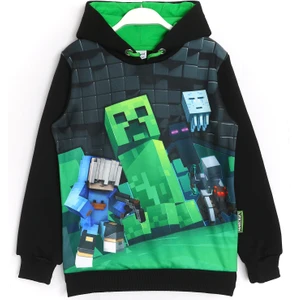 3D Minecraft Baskılı Uzun Kollu 3 Ip Erkek Çocuk Sweatshirt Hoodie