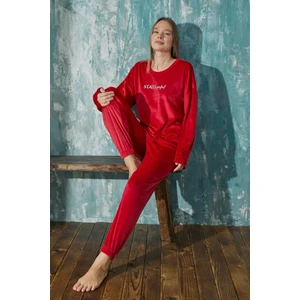 Kadın Pijama Takımı Uzun Kollu Soft Fransız Kadife Kışlık