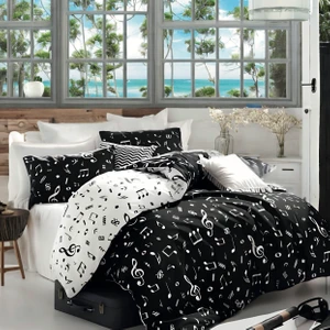 Boreas Home Nota Siyah Beyaz Pamuklu Tek Kişilik Nevresim Seti