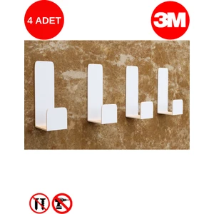Beyaz 4lü Yapışkanlı Askılık Kapı Arkası Bornoz Askılığı Yapışkanlı Mutfak Banyo Askılığı Havlu Askılığı Elbise Askılığı 4'lü Set 3m Yapışkanlı Tasarım