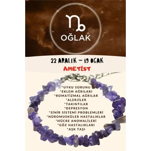Doğal Taş Dünyası Sertifikalı Burç Taşı Oğlak Burcu Ametist Taşı Bileklik