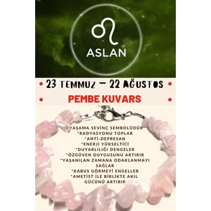 Doğal Taş Dünyası Sertifikalı Burç Taşı Aslan Burcu Pembe Kuvars Taşı Bileklik