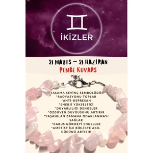 Doğal Taş Dünyası Sertifikalı Burç Taşı Ikizler Burcu Pembe Kuvars Taşı Bileklik