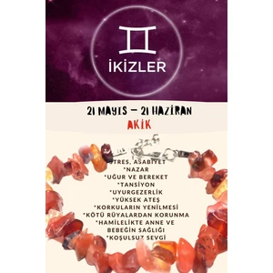Doğal Taş Dünyası Sertifikalı Burç Taşı Ikizler Burcu Akik Taşı Bileklik