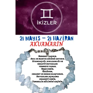 Doğal Taş Dünyası Sertifikalı Burç Taşı Ikizler Burcu Akuamarin Taşı Bileklik