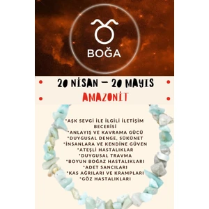 Doğal Taş Dünyası Sertifikalı Burç Taşı Boğa Burcu Amazonit Taşı Bileklik