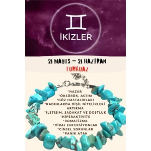 Doğal Taş Dünyası Sertifikalı Burç Taşı Ikizler Burcu Turkuaz Taşı Bileklik