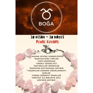 Doğal Taş Dünyası Sertifikalı Burç Taşı Boğa Burcu Pembe Kuvars Taşı Bileklik