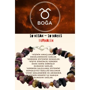 Doğal Taş Dünyası Sertifikalı Burç Taşı Boğa Burcu Turmalin Taşı Bileklik
