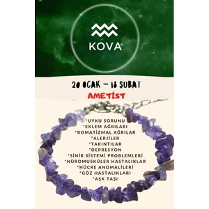 Doğal Taş Dünyası Sertifikalı Burç Taşı Kova Burcu Ametist Taşı Bileklik