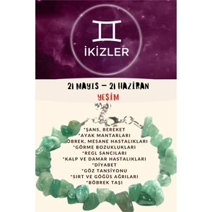 Doğal Taş Dünyası Sertifikalı Burç Taşı Ikizler Burcu Yeşim Taşı Bileklik