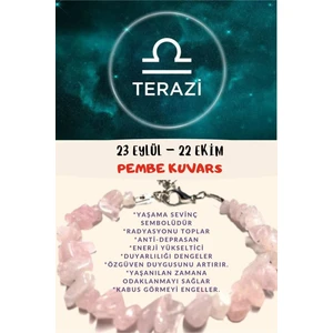 Doğal Taş Dünyası Sertifikalı Burç Taşı Terazi Burcu Pembe Kuvars Taşı Bileklik